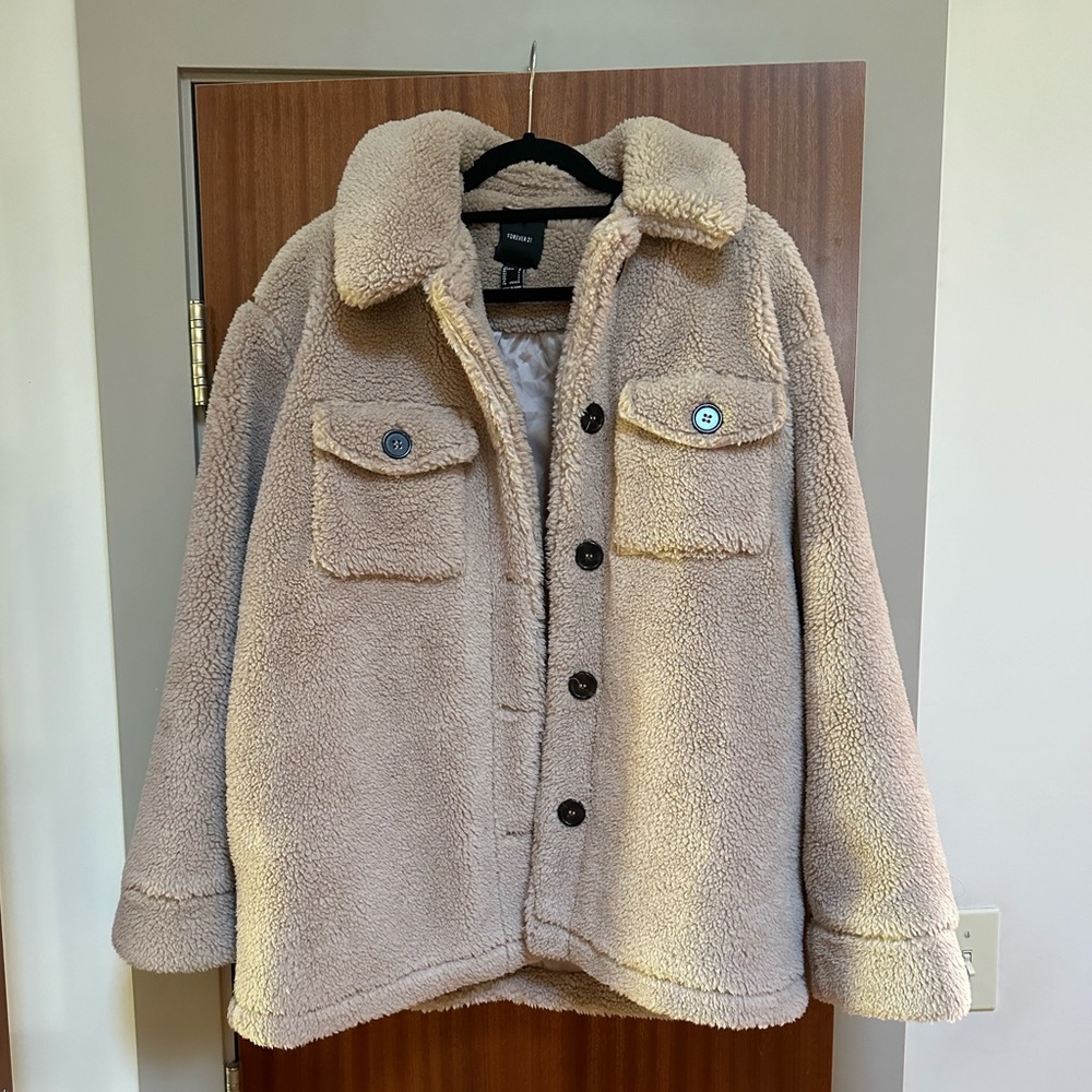 Faux Shearling Teddy Coat Shacket Jacket - sz L